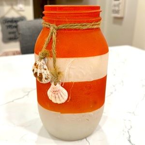 Frosted Stripe Coastal Mason Jar Vase